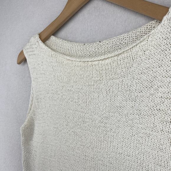 EILEEN FISHER Sweater XS Cotton Nubble Tape Yarn Vest Tank Boat Neck White VTG - Picture 2 of 9